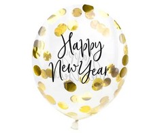 PartyDeco Balionai su konfeti "Happy New Year" 27 cm, 3vnt