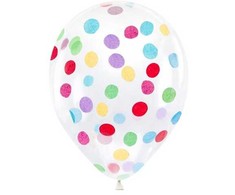 PartyDeco Balionai su konfeti "Margi rutuliukai" 30 cm, 6vnt