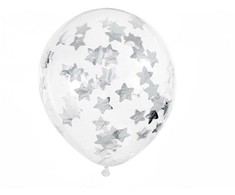 PartyDeco Balionai su konfeti "Sidabrinės žvaigždės" 30 cm