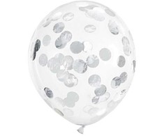 PartyDeco Balionai su konfeti "Sidabriniai rutuliukai" 30 cm, 6vnt