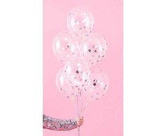 PartyDeco Balionai su konfeti "Sidabriniai rutuliukai" 30 cm, 6vnt