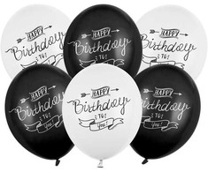 PartyDeco Balionų rinkinys "Happy Birthday" juoda/balta