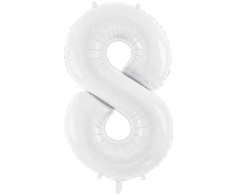 PartyDeco Baltas balionas Skaičius, 86cm, Skaičius: 8