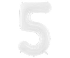 PartyDeco Baltas balionas Skaičius, 86cm, Skaičius: 5