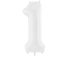 PartyDeco Baltas balionas Skaičius, 86cm, Skaičius: 1