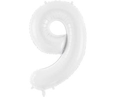 PartyDeco Baltas balionas Skaičius, 86cm, Skaičius: 9