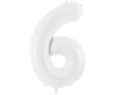 PartyDeco Baltas balionas Skaičius, 86cm, Skaičius: 6