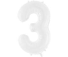 PartyDeco Baltas balionas Skaičius, 86cm, Skaičius: 3