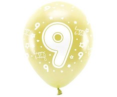 PartyDeco Ekologiškas auksinis balionas su skaičiumi, 33cm 6vnt, Skaičius: 4