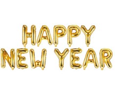 PartyDeco Foliniai balionai "HAPPY NEW YEAR" auksiniai, 35cm