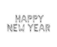 PartyDeco Foliniai balionai "HAPPY NEW YEAR" sidabriniai, 35cm