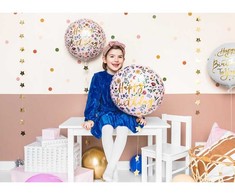 PartyDeco Folinis apvalus balionas "Happy birthday"