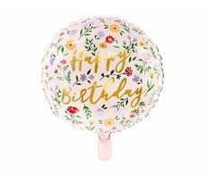 PartyDeco Folinis apvalus balionas "Happy birthday"