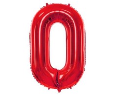 PartyDeco Folinis balionas "0" raudonas, 86 cm