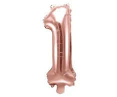 PartyDeco Folinis balionas "1" rožinio aukso, 35 cm