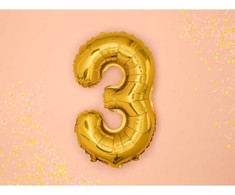 PartyDeco Folinis balionas "3" auksinis, 35 cm