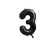 PartyDeco Folinis balionas "3" juodas, 86 cm