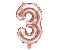 PartyDeco Folinis balionas "3" rožinio aukso, 35 cm