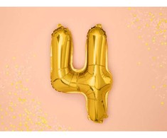 PartyDeco Folinis balionas "4" auksinis, 35 cm