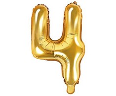 PartyDeco Folinis balionas "4" auksinis, 35 cm