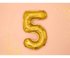 PartyDeco Folinis balionas "5" auksinis, 35 cm