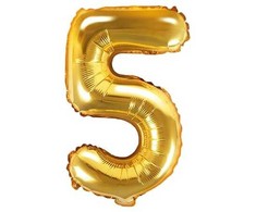 PartyDeco Folinis balionas "5" auksinis, 35 cm