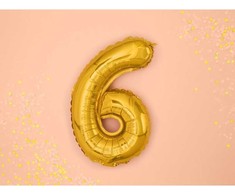 PartyDeco Folinis balionas "6" auksinis, 35 cm