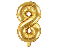 PartyDeco Folinis balionas "8" auksinis, 35 cm