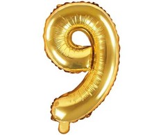 PartyDeco Folinis balionas "9" auksinis, 35 cm