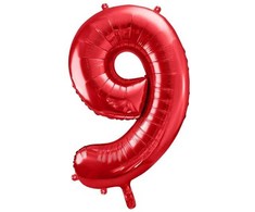 PartyDeco Folinis balionas "9" raudonas, 86 cm