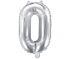 PartyDeco Folinis balionas sidabrinis skaičius, 35 cm, Skaičius: 0