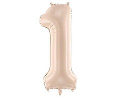 PartyDeco Folinis balionas skaičius 1, kreminis 72cm