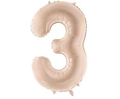PartyDeco Folinis balionas skaičius 3, kreminis 72cm