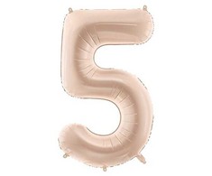 PartyDeco Folinis balionas skaičius 5, kreminis 72cm