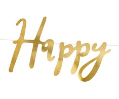 PartyDeco Girlianda Happy Birthday auksinė, 16.5x62cm