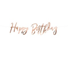 PartyDeco Girlianda Happy Birthday rožinio aukso, 16.5x62cm