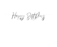 PartyDeco Girlianda Happy Birthday sidabrinė, 16.5x62cm