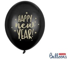 PartyDeco Juodi balionai Happy New YEAR, 6 vnt