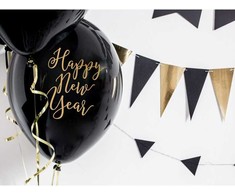 PartyDeco Juodi balionai Happy New Year, 6 vnt