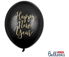 PartyDeco Juodi balionai Happy New Year, 6 vnt