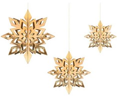 PartyDeco Pakabinamos dekoracijos Auksinės snaigės, 6vnt