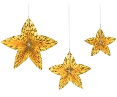 PartyDeco Pakabinamos dekoracijos Auksinės žvaigždės, 3vnt