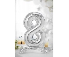 PartyDeco Pastatomas sidabrinis balionas Skaičius, 70cm, Skaičius: 8