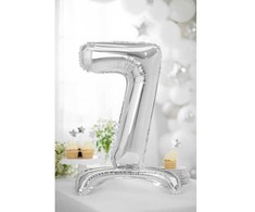PartyDeco Pastatomas sidabrinis balionas Skaičius, 70cm, Skaičius: 7