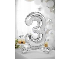 PartyDeco Pastatomas sidabrinis balionas Skaičius, 70cm, Skaičius: 3