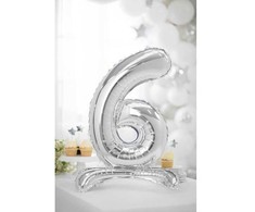 PartyDeco Pastatomas sidabrinis balionas Skaičius, 70cm, Skaičius: 6