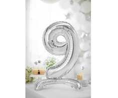 PartyDeco Pastatomas sidabrinis balionas Skaičius, 70cm, Skaičius: 9