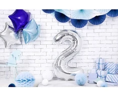 PartyDeco Sidabrinis balionas Skaičius, 86cm, Skaičius: 1