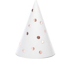 PartyDeco Šventinės kepurėlės Baltos su taškeliais 6vnt