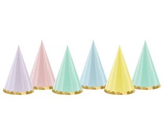 PartyDeco Šventinės kepurėlės "Pastelė" 6vnt